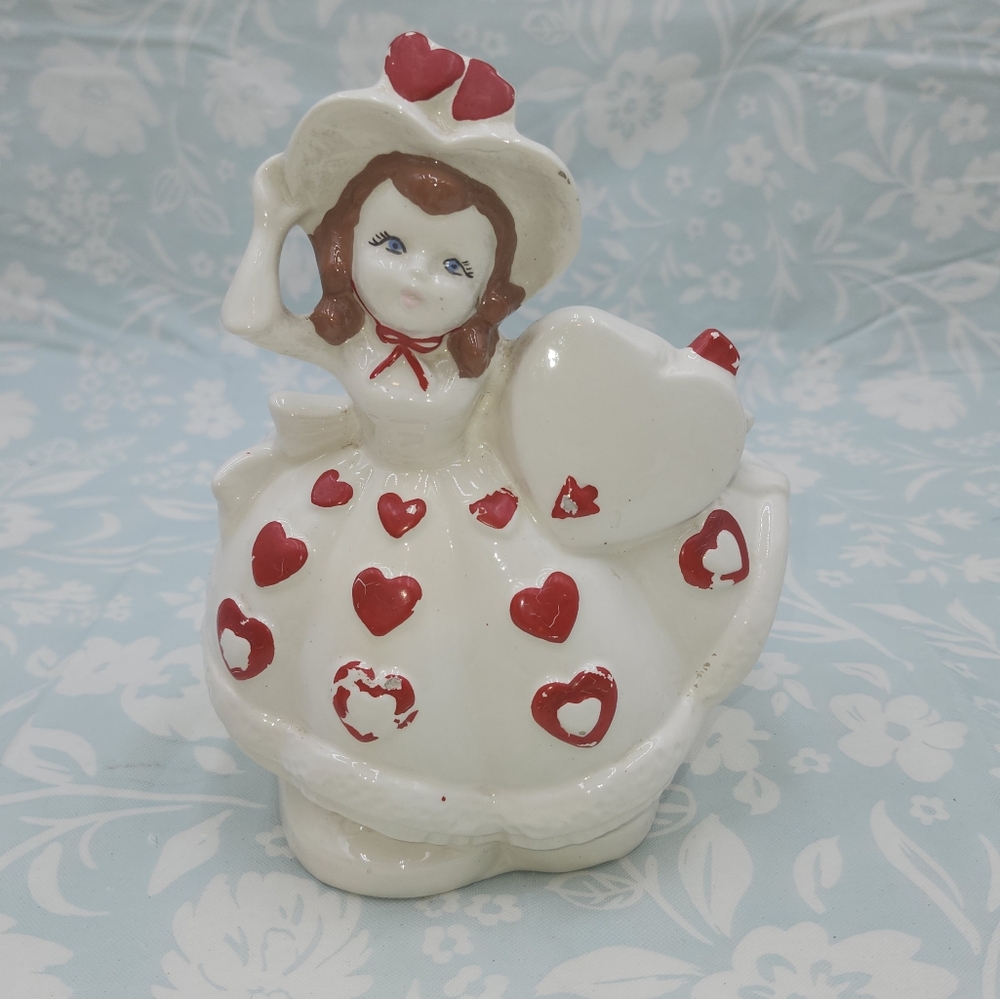 Vintage Ruben's Ceramic TO MY VALENTINE Girl Planter Valentine's Day hearts